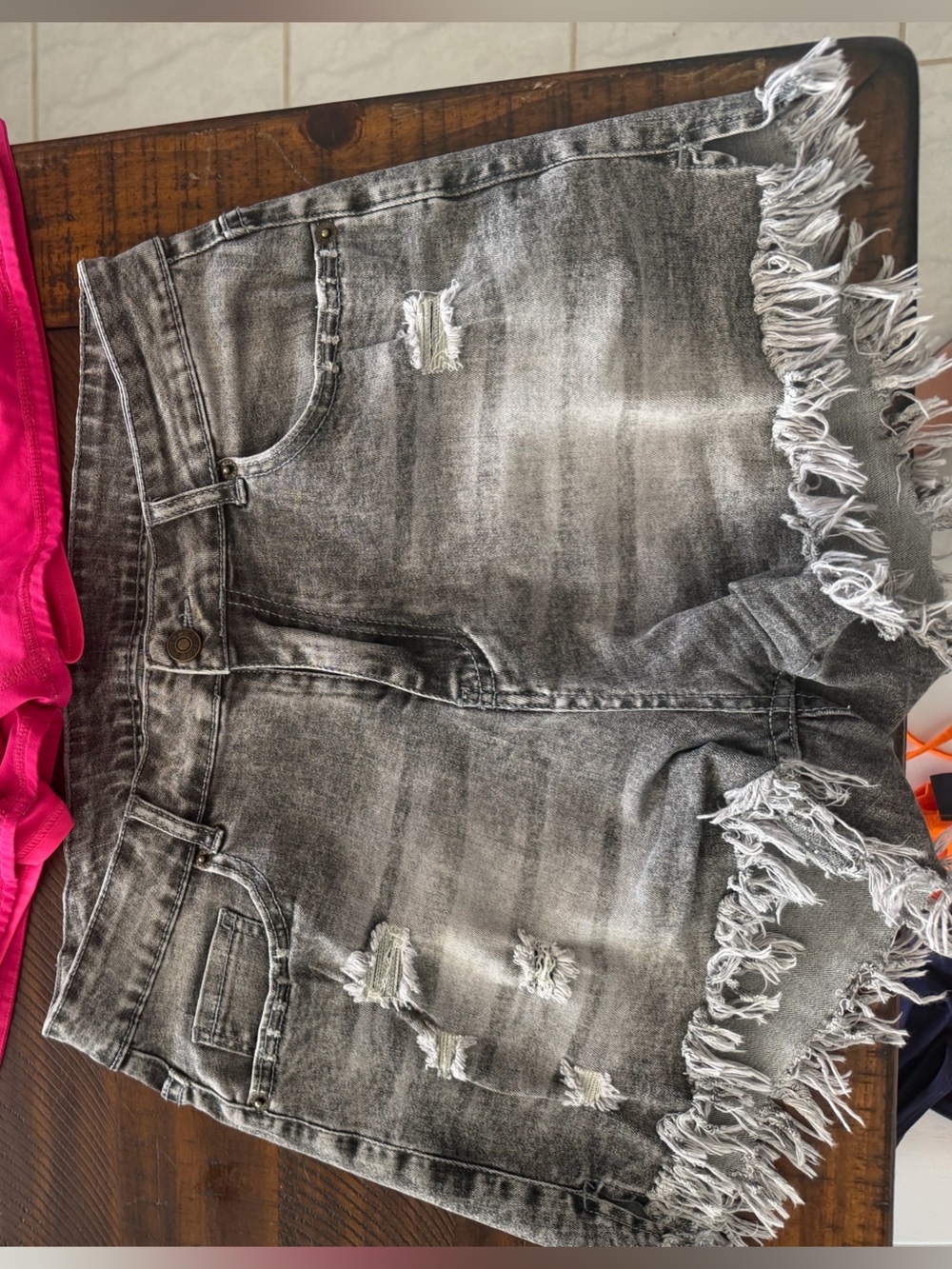 Frayed Hem Washed Black Athletic Shorts